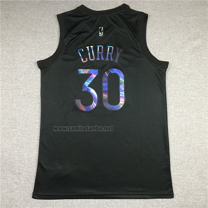 Camiseta Golden State Warriors Stephen Curry #30 Iridescent Logo Negro